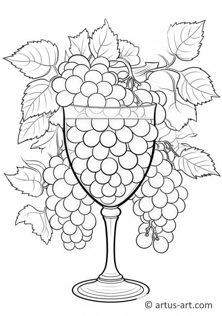 Fargeleggingsside med druer i et vinglass