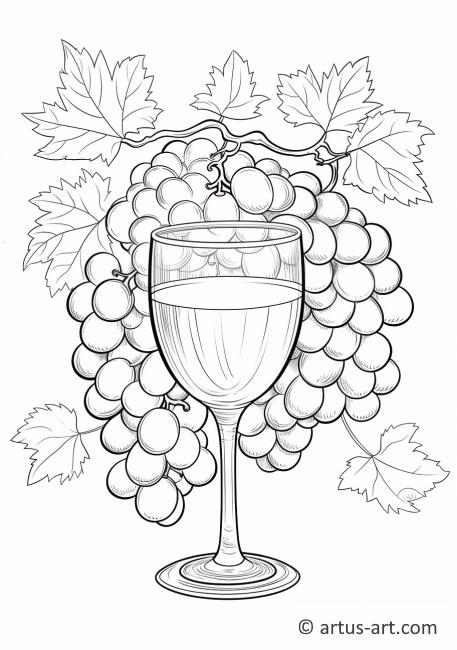 Página para colorear de uvas en una copa de vino