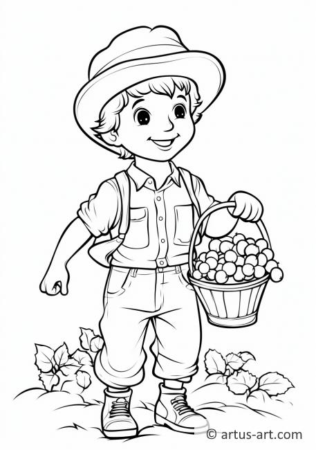 Página para colorir de balde de colheita de amoras