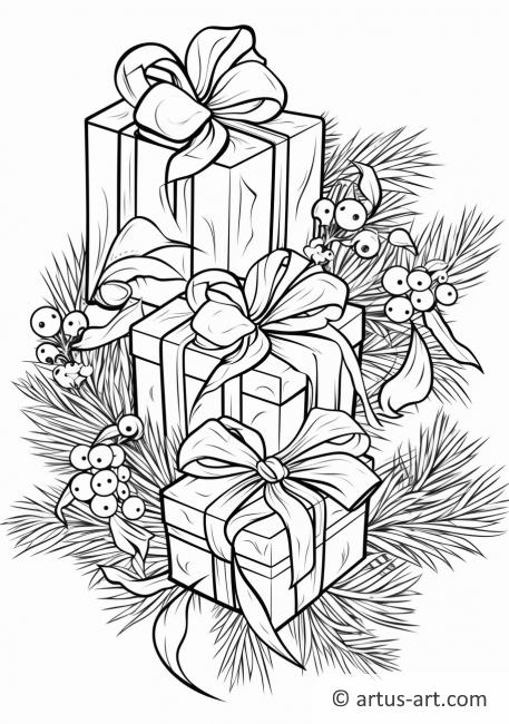 Mistletoe and Presents Coloring Page