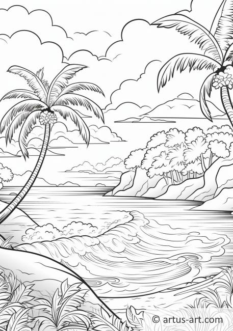 Tropical Island Paradise Coloring Page