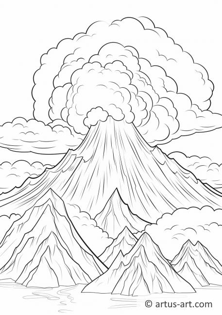 Pagină de colorat cu erupție vulcanică