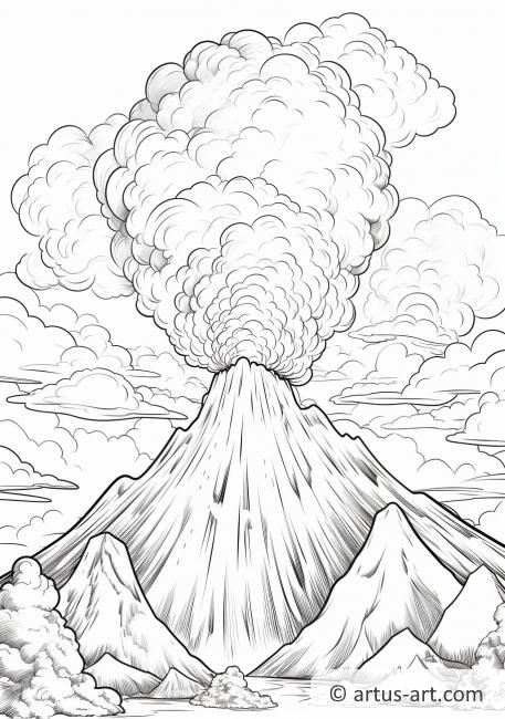Pagina de colorat cu erupția vulcanului